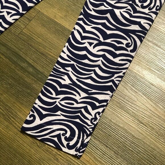 Lilly Pulitzer Navy Blue White Print Textured Capri Ankle Split Hem Kelly Pant 2 - Picture 5 of 9